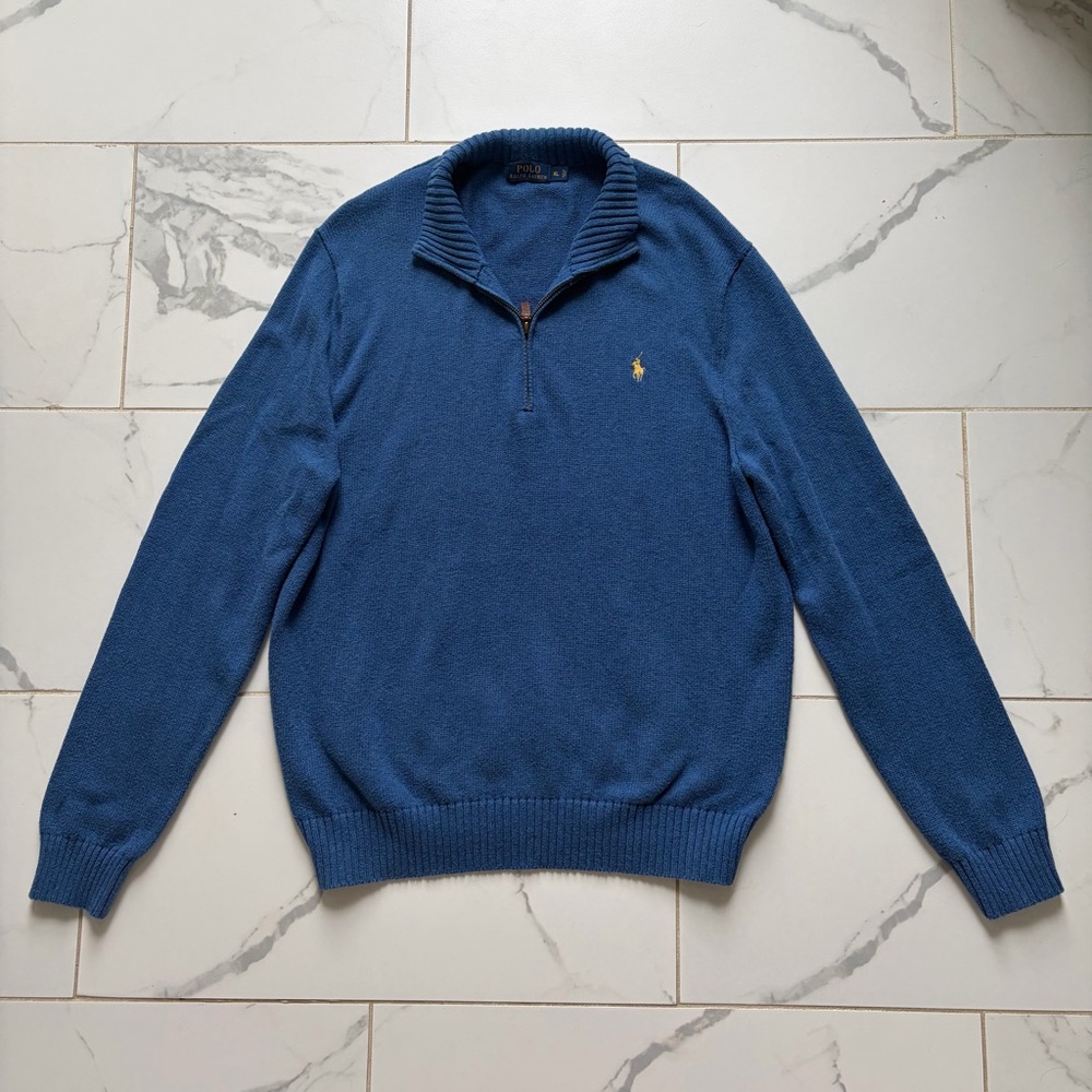 Polo Ralph Lauren Quarter 1/4 Zip Sweater Men’s Size XL Blue Yellow 100% Cotton